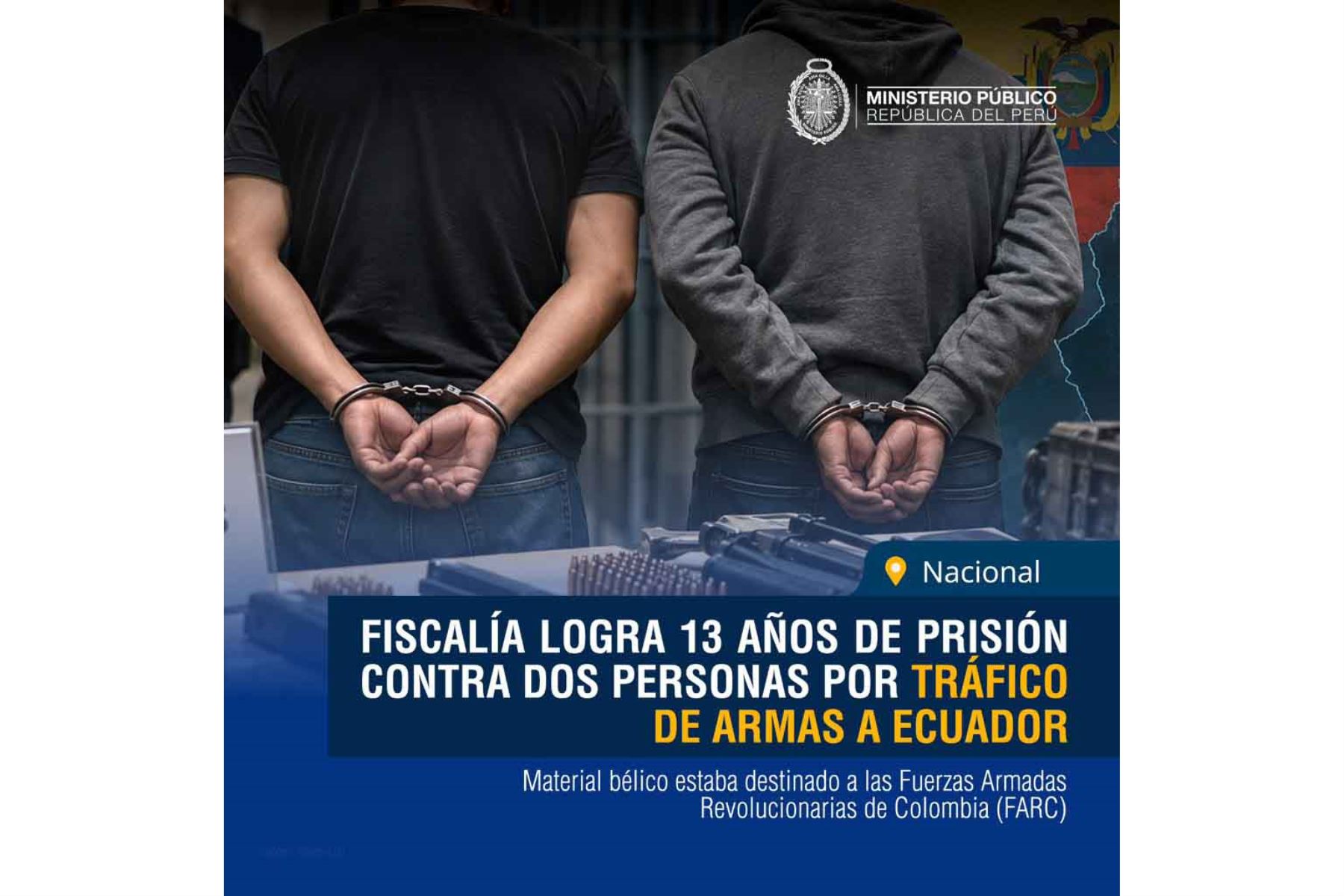 Fiscalía logra condena contra dos involucrados por tráfico de armas hacia Ecuador