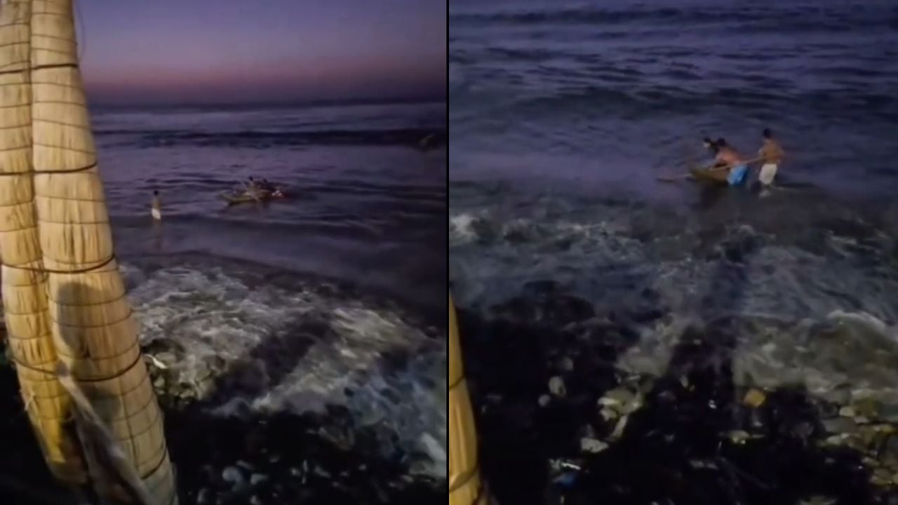 Trujillo: Policía y su primo rescatan en caballito de totora a jóvenes arrastrados por el mar (VIDEO)