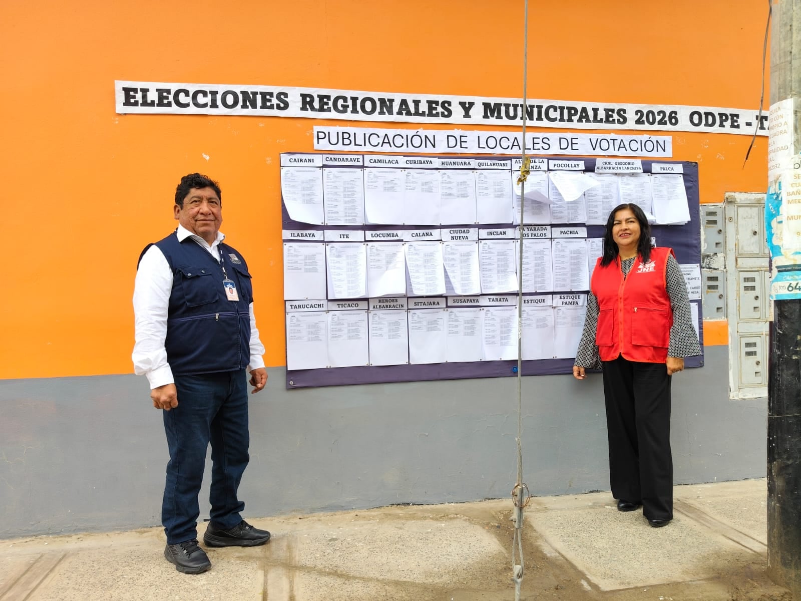 ODPE Tacna publica cartel de los locales de votación para las ERM 2026