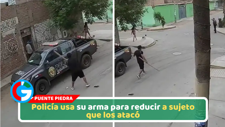 Policía usa su arma para reducir a sujeto que los atacó