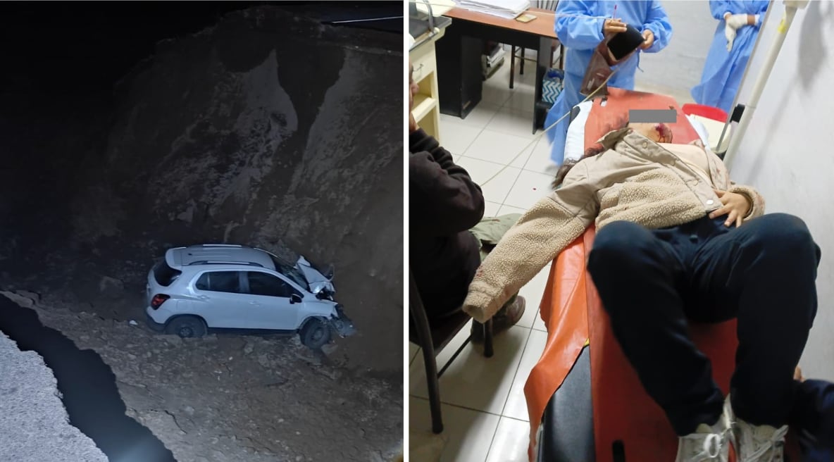 Dos heridos al caer vehículo en hoyo de la vía Costanera ocasionado por huaico