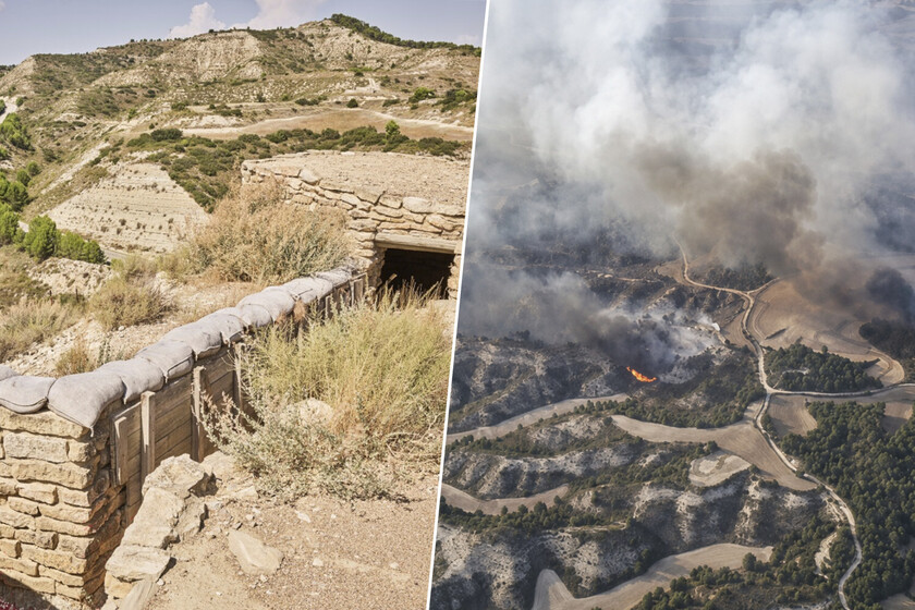 En Los Monegros las llamas han dejado algo más que que ceniza: cientos de metros de trincheras y cuevas de la Guerra Civil