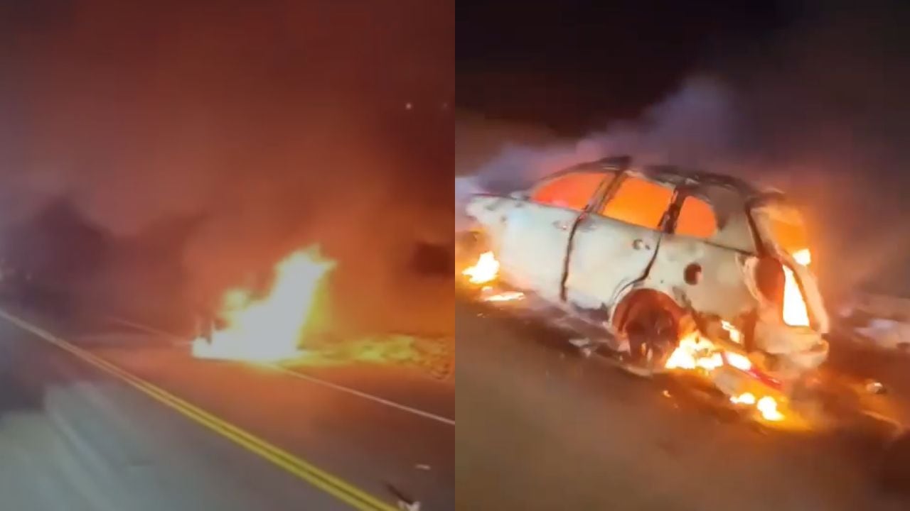 Auto se incendia en la Panamericana Sur: conductores se salvan de morir en Arequipa (VIDEO)