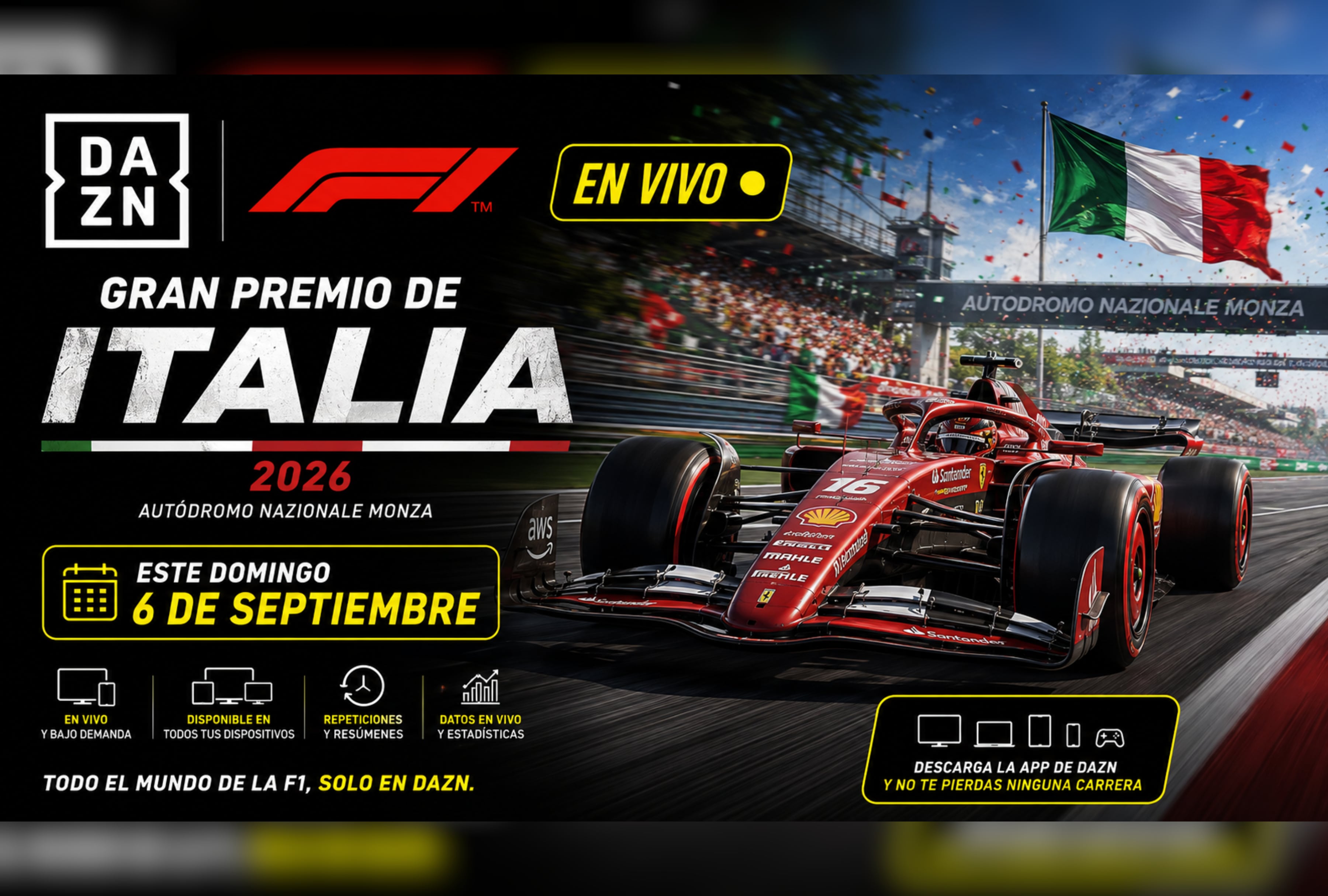 DAZN F1 EN DIRECTO  — cómo ver carrera del GP de Italia 2026 por TV y Streaming Online en España