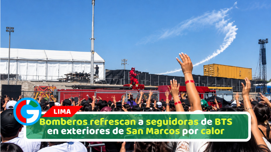 Bomberos refrescan a seguidoras de BTS en exteriores de San Marcos por calor
