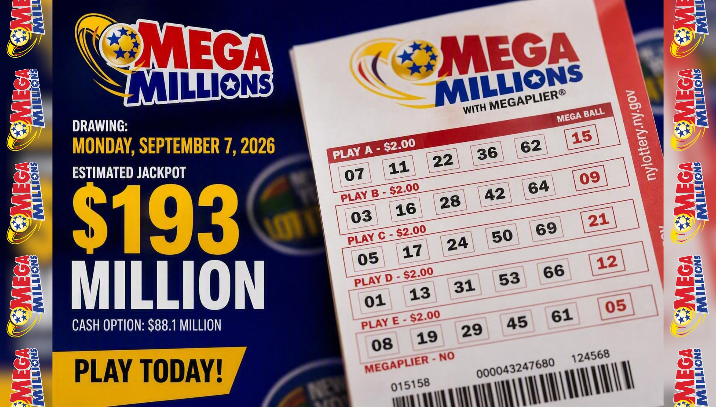 Números ganadores del Mega Millions: mira los resultados del sorteo jackpot del martes 8 de septiembre 2026 con premio mayor de 193 millones de dólares