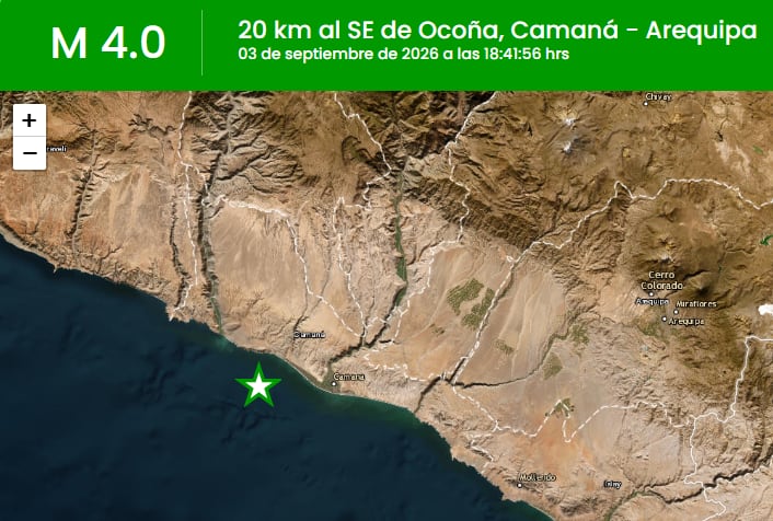 Temblor de magnitud 4 en Ocoña, Arequipa