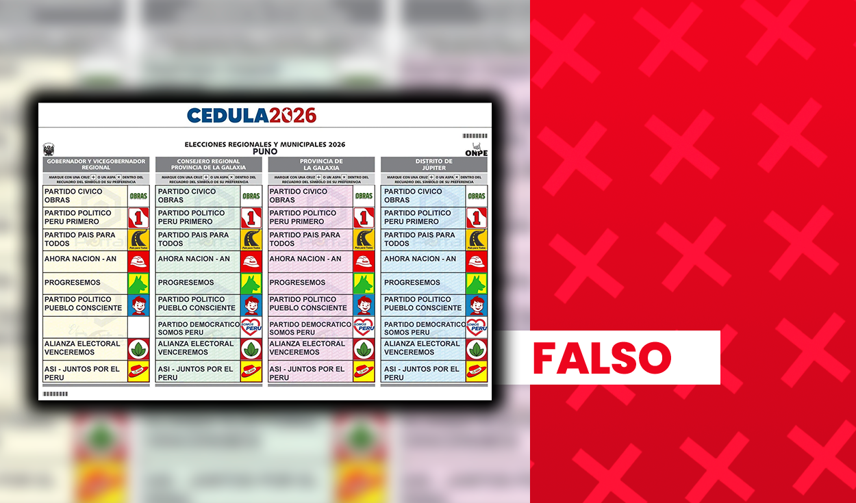 Esta imagen no muestra la cédula de sufragio oficial que se utilizará en Puno para las Elecciones Regionales y Municipales 2026