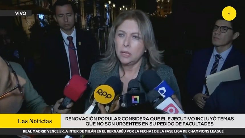 Renovación Popular considera que el Ejecutivo incluyó temas que no son urgentes en su pedido de facultades legislativas