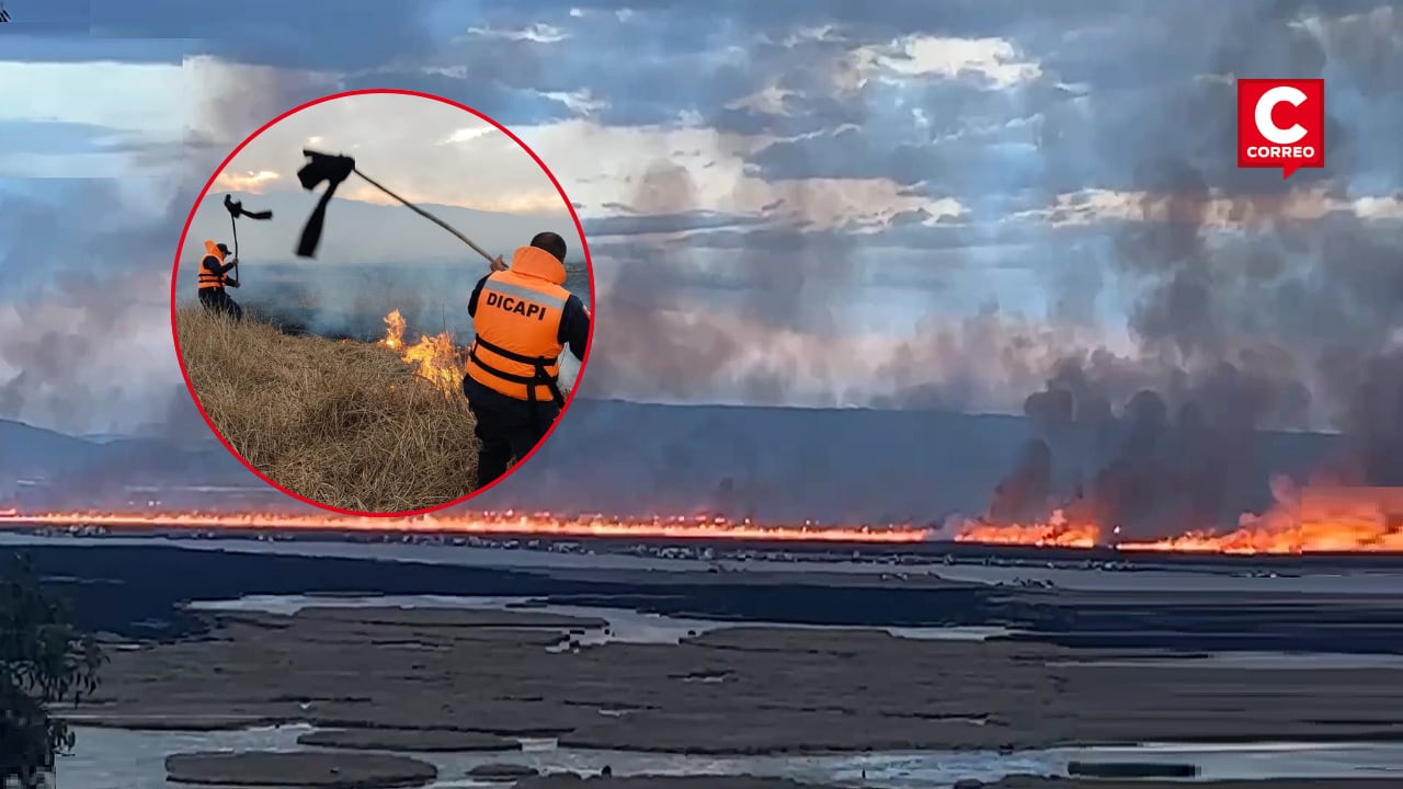 Puno: Incendio forestal arrasa totorales cerca de las islas de los Uros