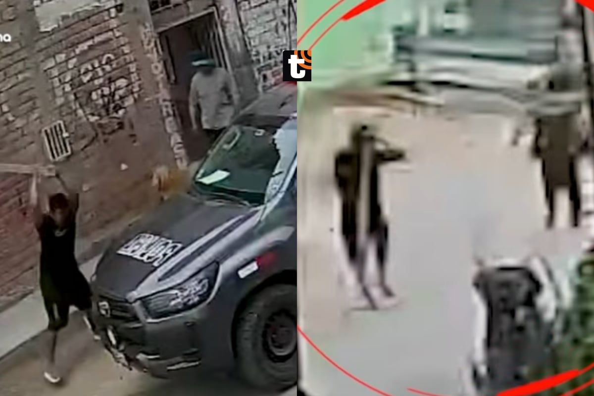 ¡Todo quedó grabado! Sujeto ataca a policía con un palo, destruye patrullero y termina herido de bala en Puente Piedra