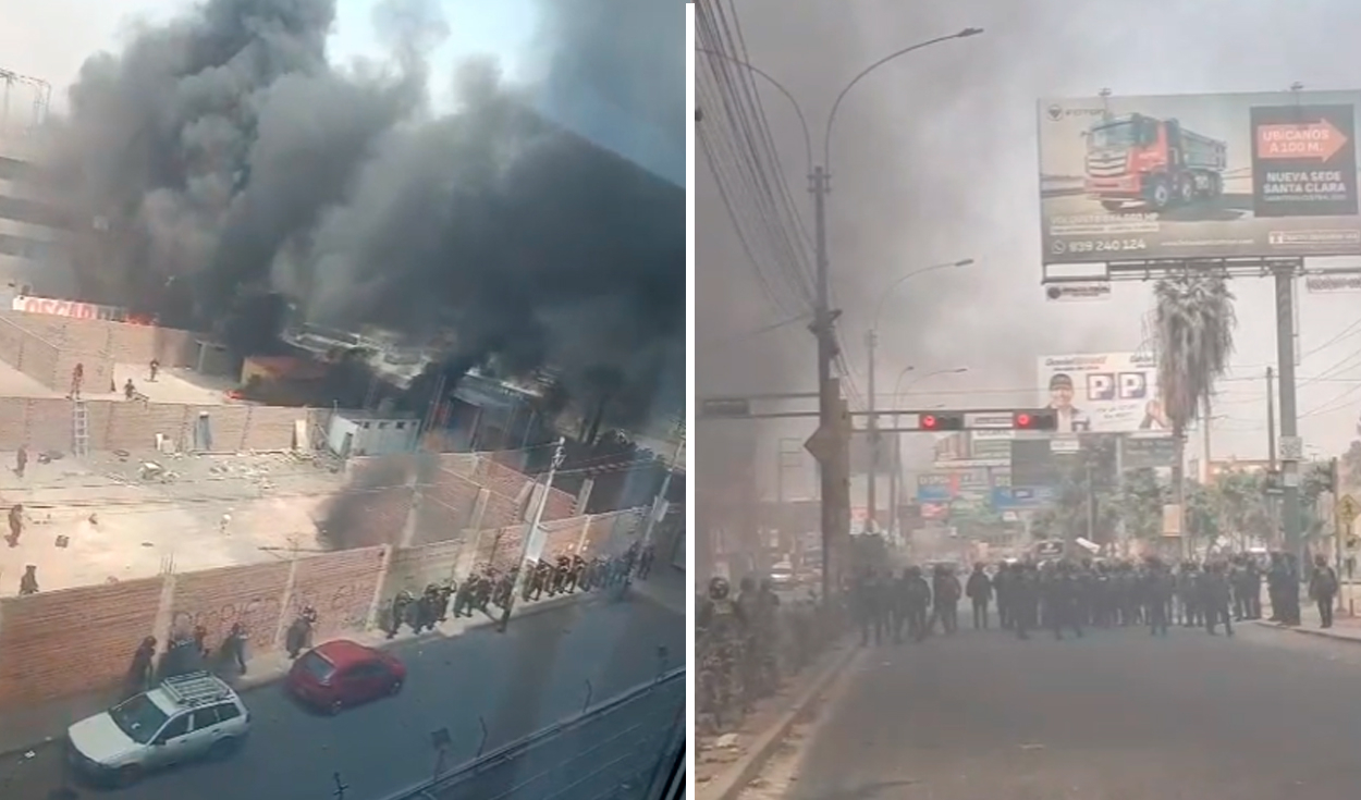 Fuerte incendio durante intento de desalojo afecta UTP en Santa Clara y moviliza a la Policía en la Carretera Central