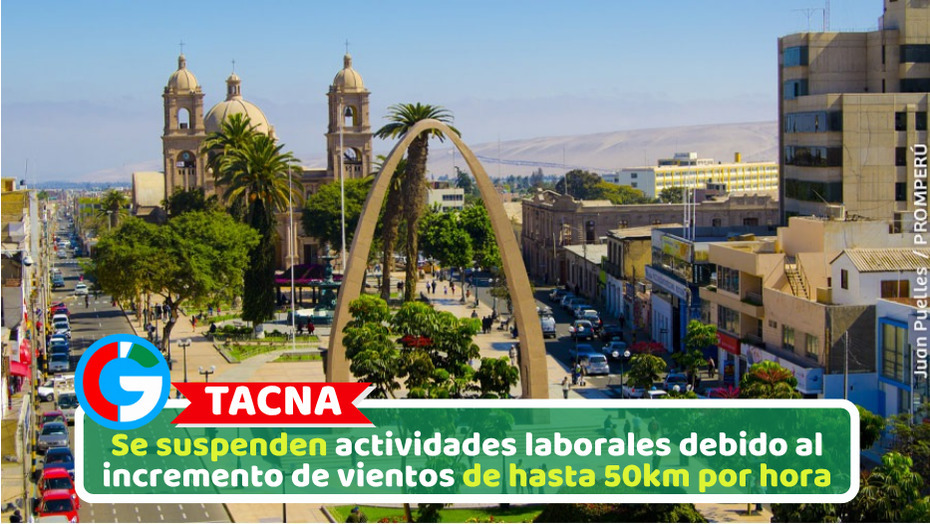 Tacna: Se suspenden actividades laborales debido al incremento de vientos de hasta 50km por hora