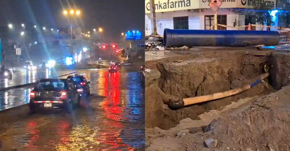 VMT: Intensas lluvias causan inundación en bypass y hundimiento de la pista en Av. 26 de Noviembre