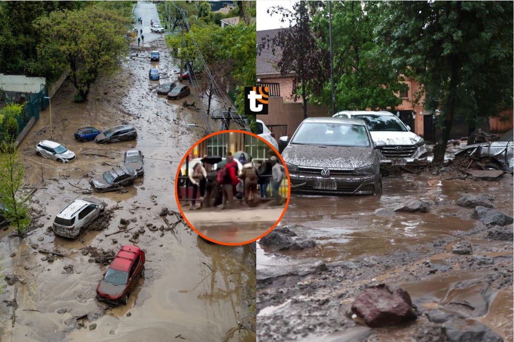¡Impactantes imágenes! Aluvión arrasa vehículos en Santiago de Chile por intensas lluvias y deja seis heridos